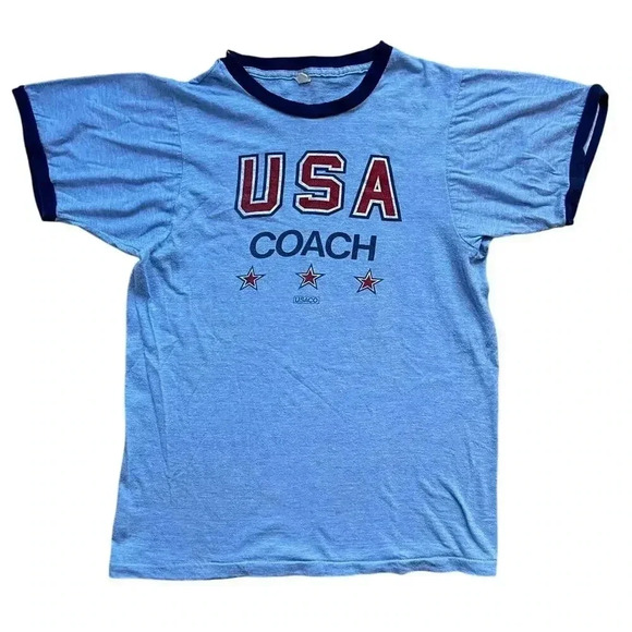 Rare Vintage 70s Single Stitch USA Coach USACO Ringer T-Shirt Made in USA - Picture 1 of 12
